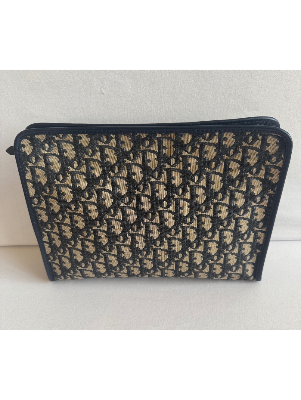 Vintage Christian Dior Oblique Trotter Navy Monogram Clutch Made in France COA